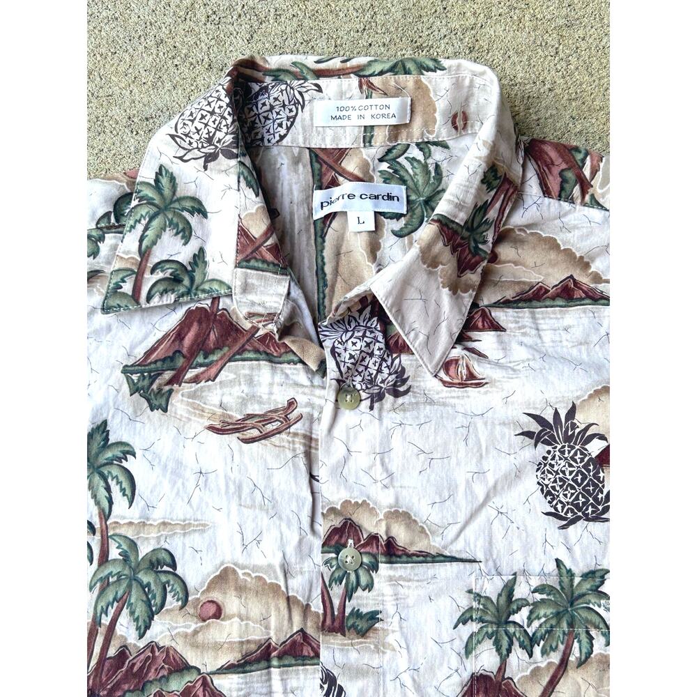 Vtg pierre cardin hawaiian shirt Cotton‎ Large Palm Trees Islands Tropical